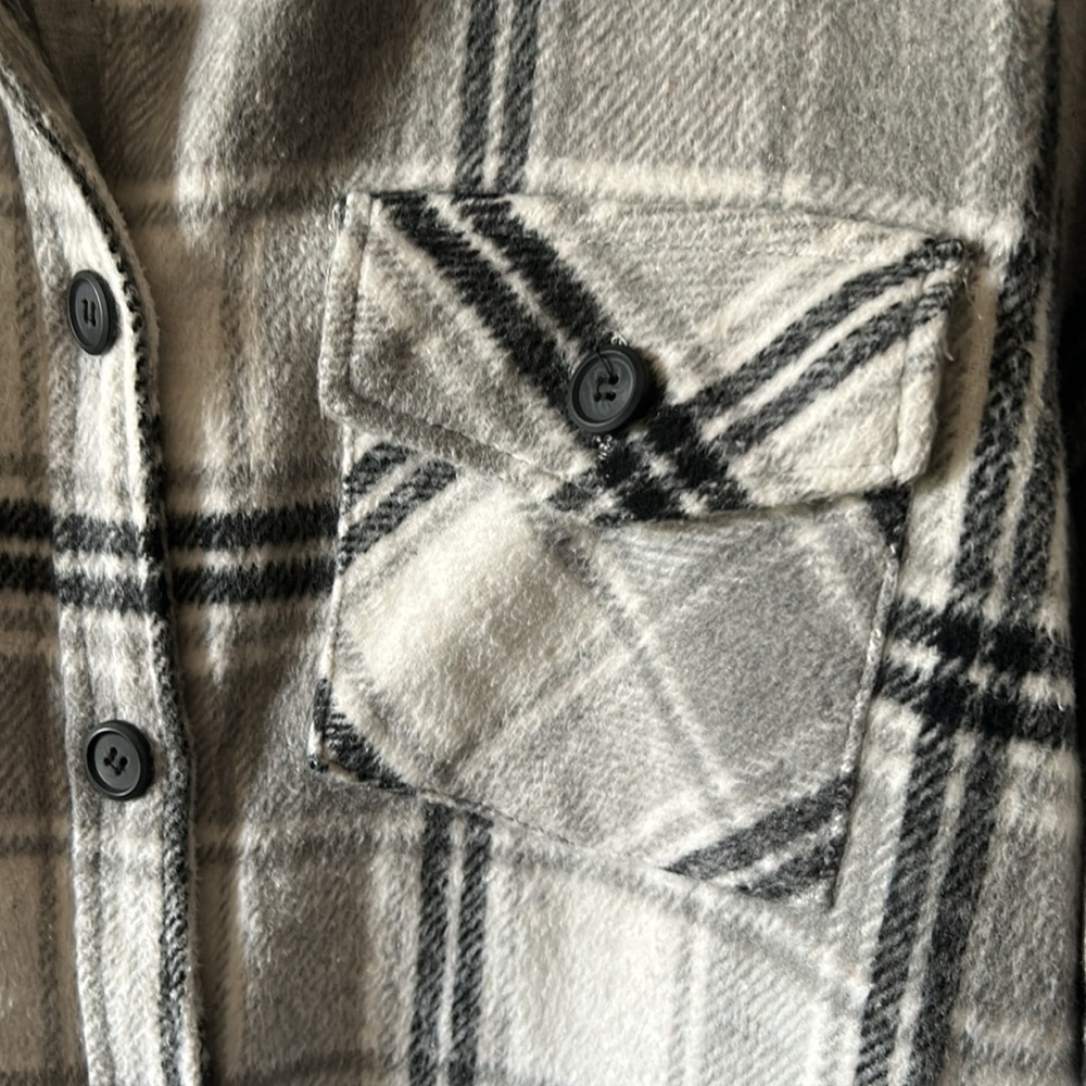 Thread and Supply Grey Plaid Shacket Jersey Lining | Flannel Jacket Shirt Size M - Picture 5 of 10